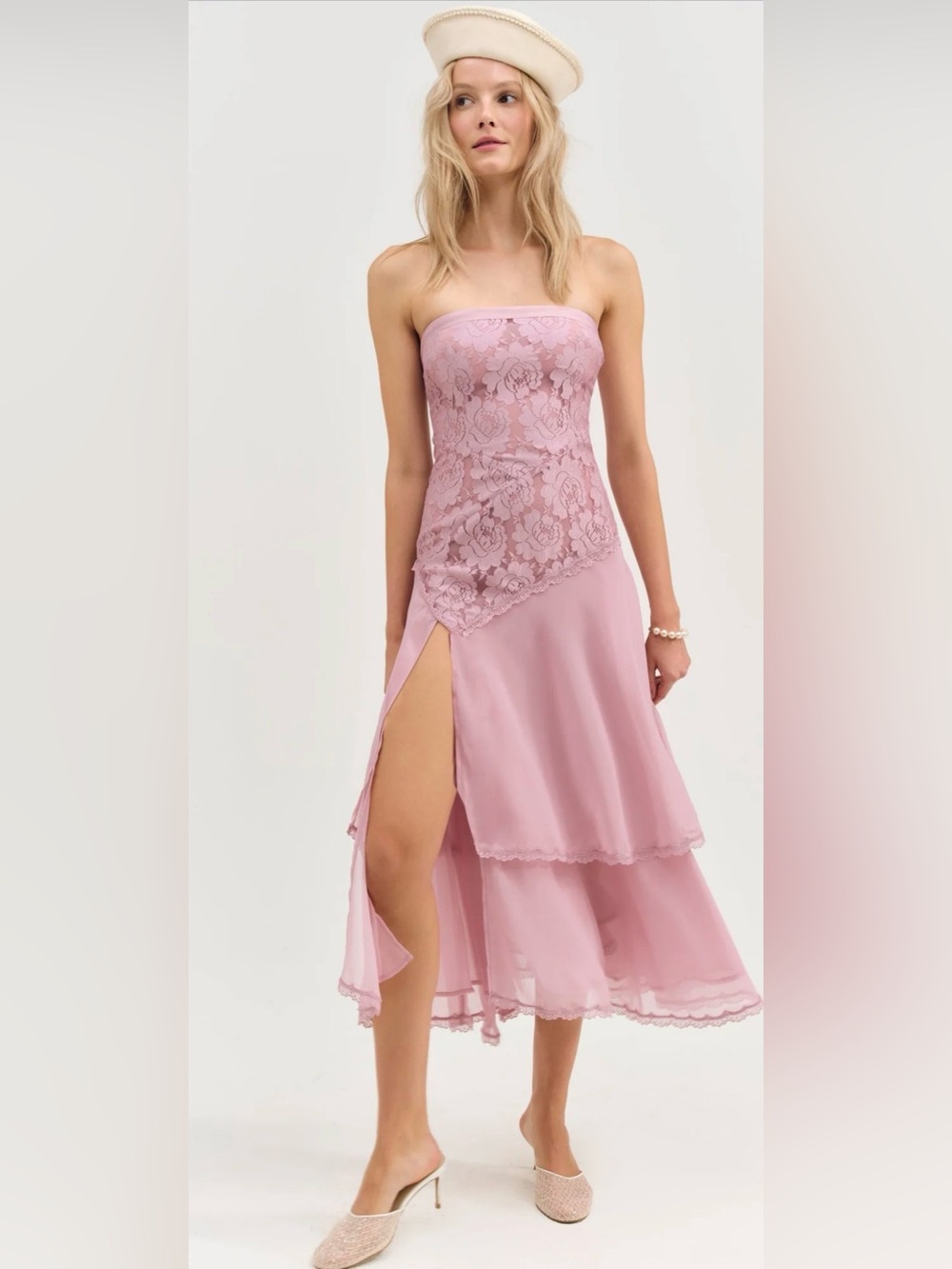 For Love And Lemons Claudia Rose Lace Strapless Midi Dress